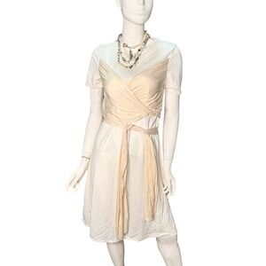 ZARA Cream White  t-shirt Dress Short Sleeve tie wrap Waist Midi